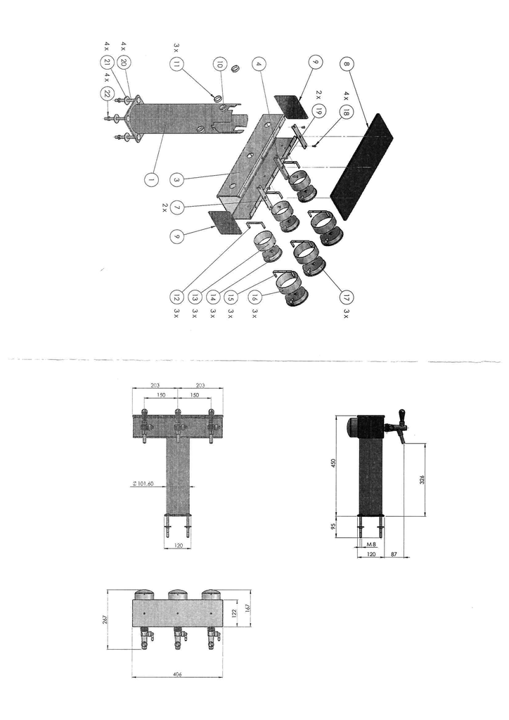 Tour de débit pour 3 têtes Tower T3 Basic