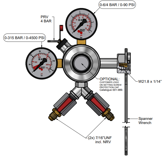 Détendeur CO2 Micro Matic à 2 sorties Complet 